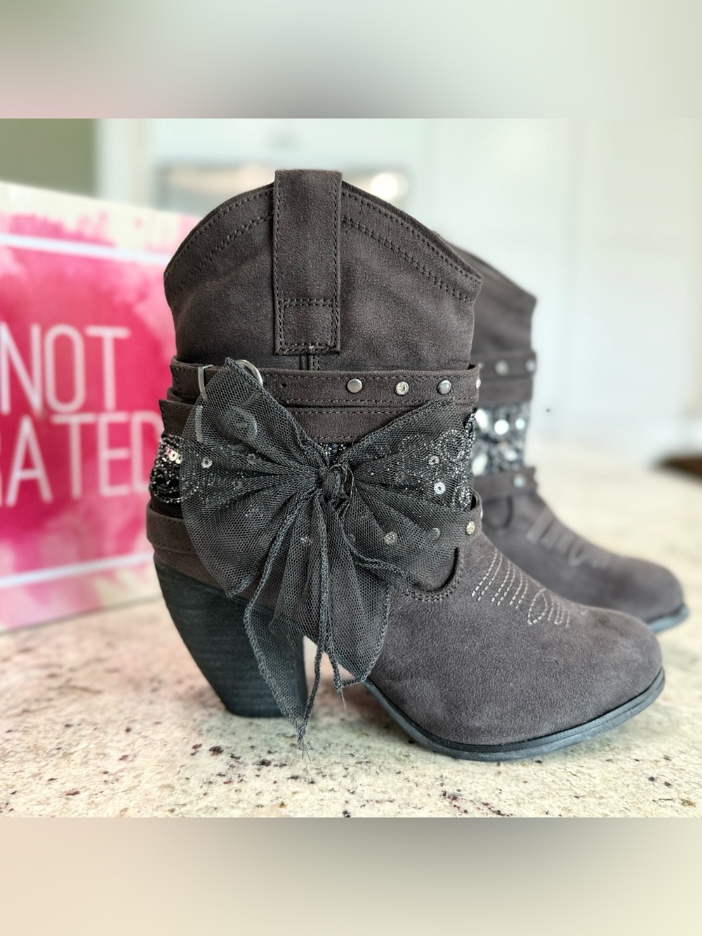 Not Rated Brand Charcoal Grey Boots with Metallic Accents "NEW"
